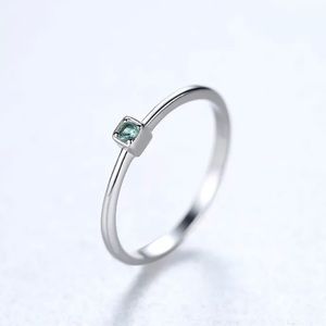 Sterling Silver Blue Green Topaz Minimalist Ring.